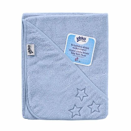 XKKO Organic BIO Cotton frottír törölköző kapucnival 90x90 - Baby Blue Stars