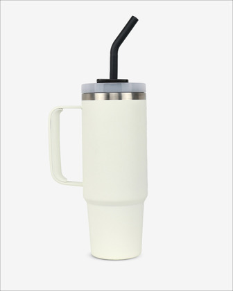 Runbott Latt Thermobecher mit Griff und Strohhalm – 800 ml, Cremefarben