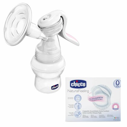 Chicco Naturalfeeling &amp; Extra comfort, manuální odsávačka mléka a prsní vložky 60ks