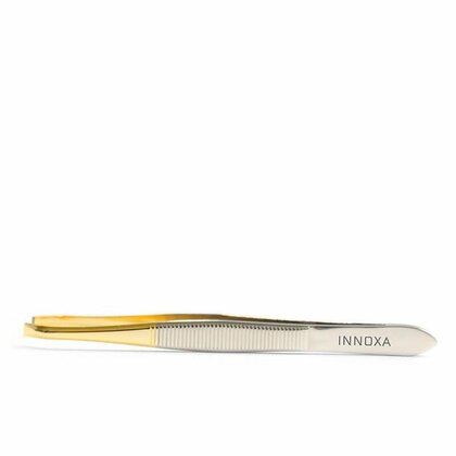 INNOXA VM-T04G, gebogene Stahlpinzette, abgeschrägt, Gold / Silber, 8,9 cm