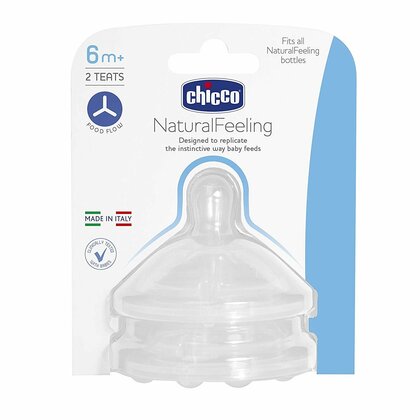 Chicco Natural Feeling náhradní dudlík na kojeneckou láhev 6m +, 2ks