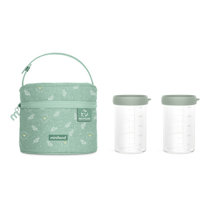 Miniland ECO-friendly Skleněné nádoby 2x250 ml s izotermickou taškou, Žabka