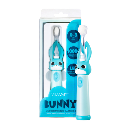 VITAMMY Bunny Sonický zubní kartáček pro děti s LED světlem a nanovlákny, 0-3 roky, blankyt