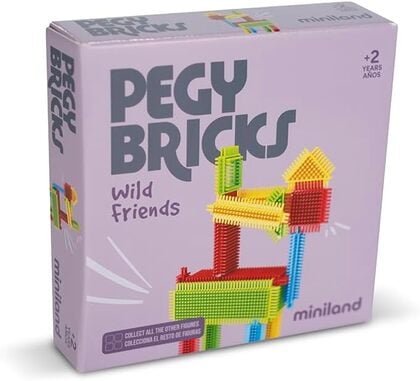 Miniland Pegy Bricks Divokí kamaráti  Kreatívna stavebnica so zvieratkami