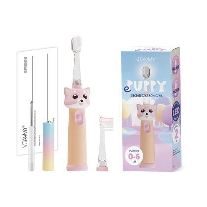 VITAMMY ePUPPY Kinder Schallzahnbürste (0–6 Jahre) + 2 Bürstenköpfe – Rosa