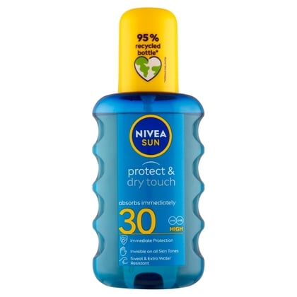 NIVEA Sun Protect &amp; Dry Touch neviditeľný sprej na opaľovanie OF 30, 200 ml