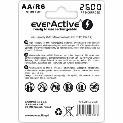 everActive PROFESSIONAL LINE R6/AA, Dobíjecí Ni-MH 2600 mAh baterie, 4ks