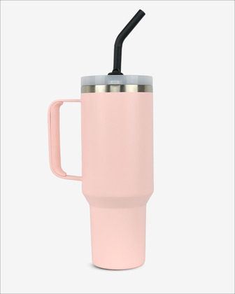 Runbott Latt Thermobecher mit Griff und Strohhalm – 1000 ml, Puderrosa