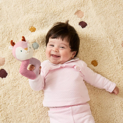 Miniland Sensorik Rassel Reh – Weiches Entwicklungsspielzeug für Babys ab 0 Monaten