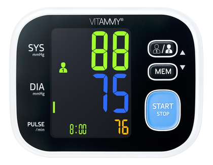 VITAMMY SMART 8 Automatisches Oberarm-Blutdruckmessgerät (Arrhythmieerkennung, Speicher 2× 60)