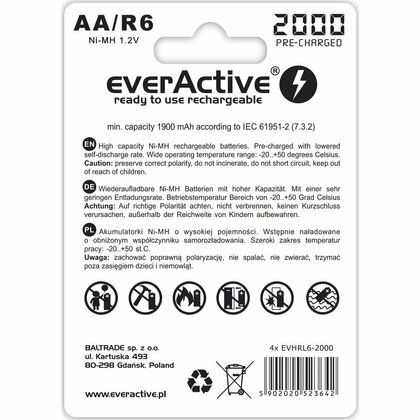 everActive SILVER LINE R6/AA, Dobíjecí Ni-MH 2000 mAh baterie, 4ks