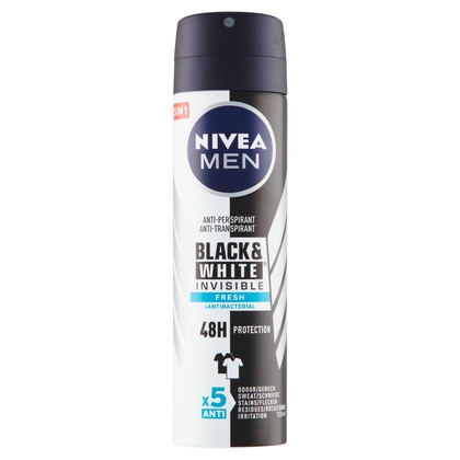 NIVEAMen Black &amp; White Invisible Fresh Sprej antiperspirant, 150 ml