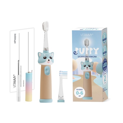 VITAMMY ePUPPY Kinder Schallzahnbürste (0–6 Jahre) + 2 Bürstenköpfe – Blau