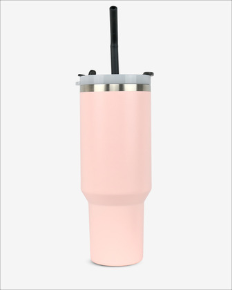 Runbott Latt Thermobecher mit Griff und Strohhalm – 1000 ml, Puderrosa