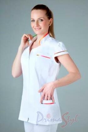 Primastyle női orvosi blúz ZLATKA színes szegéllyel, fehér nagy. XL