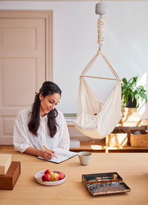 Membantu Basic Detský hojdací vak (hamak) – Béžový