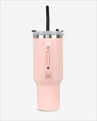 Runbott Latt Thermobecher mit Griff und Strohhalm – 1000 ml, Puderrosa