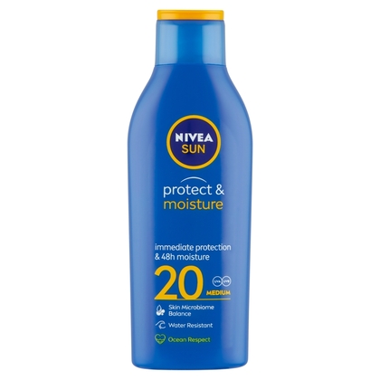 NIVEA Sun Protect &amp; Moisture Hydratačné mlieko na opaľovanie OF 20, 200 ml