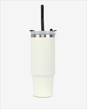 Runbott Latt Thermobecher mit Griff und Strohhalm – 800 ml, Cremefarben