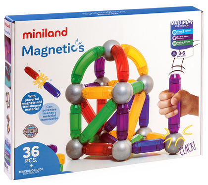 Miniland Magnetics, Magnetická stavebnice, sada s 36 částmi, 3-6 let,