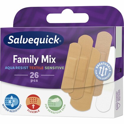 Salvequick Family Mix Sada rodinných náplastí vodeodolných, 26 ks