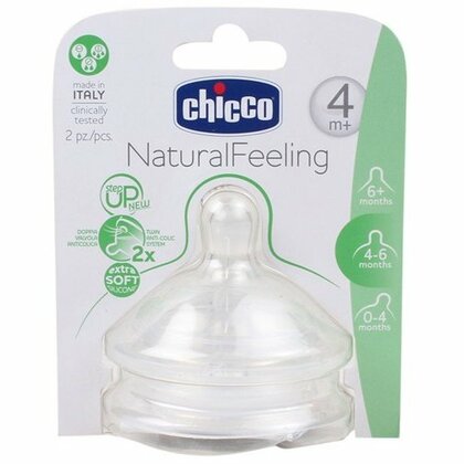 Chicco Natural Feeling náhradní dudlík na kojeneckou láhev 4m +, 2ks