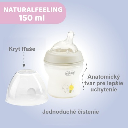 Chicco Naturalfeeling Plastová láhev 250ml, silikonová savička, střední průtok 2+
