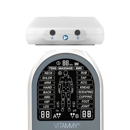 VITAMMY STIMULA Elektrostimulátor svalů, terapie TENS EMS a masáž 3 v 1 + 4 elektrody