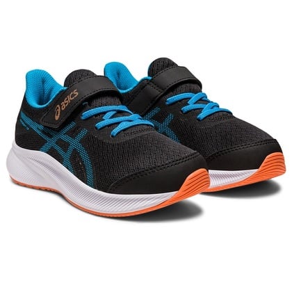 Asics Patriot 13 PS Kinderlaufschuhe, Schwarz/Blau/Orange, Gr 34.5