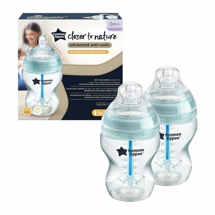 Tommee Tippee CTN Babyflasche ADVANCED ANTI-COLIC langsamer Durchfluss, 260 ml 0m+, 2 Stk