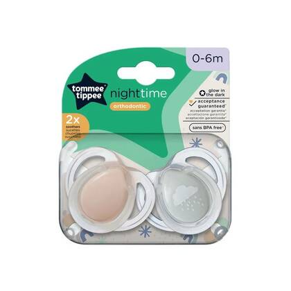 Tommee Tippee CTN Night Time, Silikónový cumlík nočný, 0-6m, 2ks