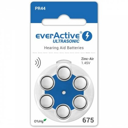 everActive Ultraschall 1,45 V Ersatzbatterien für Hörgeräte, Größe 675, 6 Stk
