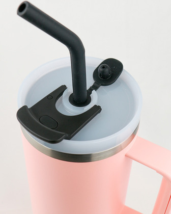 Runbott Latt Thermobecher mit Griff und Strohhalm – 1000 ml, Puderrosa