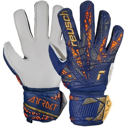 Reusch Attrakt Solid Brankárske rukavice, modro/bielo/oranžovo/zlaté, veľ. 9,5