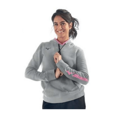 Mizuno Sweat W Dámska športová mikina s kapucňou, šedá/ružová, veľ. XS