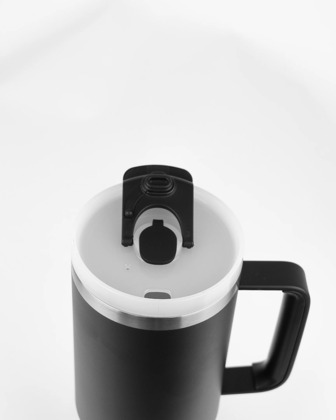 Runbott Latt Thermobecher mit Griff und Strohhalm – 1L, Schwarz