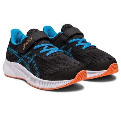 Asics Patriot 13 PS Kinderlaufschuhe, Schwarz/Blau/Orange, Gr 27