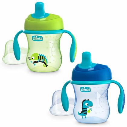 Chicco Auslaufsicherer Becher mit hartem Mundstück ab 6 m, 200 ml, blau/grün