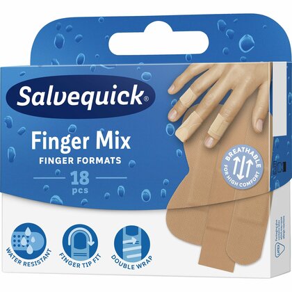 Salvequick Finger Mix Náplasť na prsty vodeodolná - mix, 18 ks