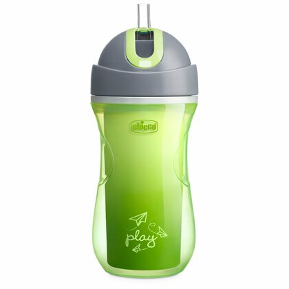 Chicco Termo auslaufsichere Flasche mit Strohhalm von 14 m, 266 ml, grün