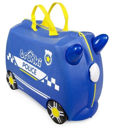 Trunki Koffer mit Rädern, Percy Polizeiauto + Aufkleber, ab 3r +