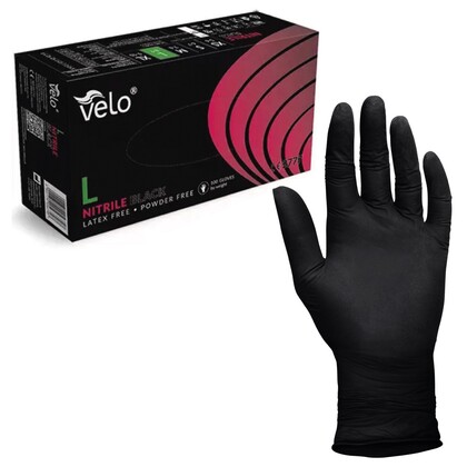 VELO Nitrilové rukavice bez púdru, veľ. L, čierne, 100ks