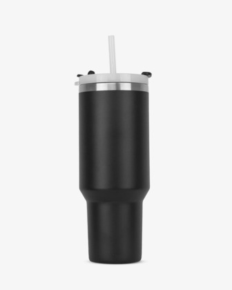 Runbott Latt Thermobecher mit Griff und Strohhalm – 1L, Schwarz