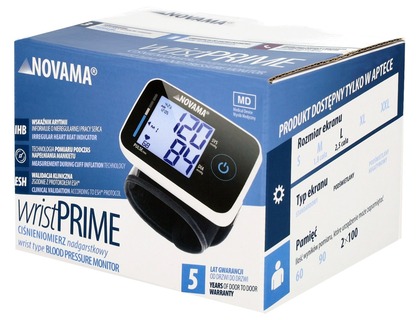 NOVAMA WRIST PRIME Black zápästný tlakomer s detekciou arytmie a protokolom ESH