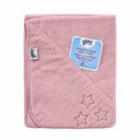 XKKO Organic BIO Cotton frottír törölköző kapucnival, 90x90 - Baby Pink Stars