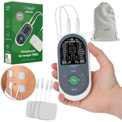 VITAMMY STIMULA Elektrostimulátor svalů, terapie TENS EMS a masáž 3 v 1 + 4 elektrody