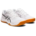 Asics Upcourt 5 GS Detská volejbalová/halová obuv, biela/strieborná, veľ. 34,5