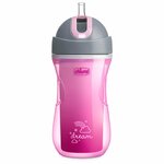 Chicco Termo auslaufsichere Flasche mit Strohhalm von 14 m, 266 ml, rosa