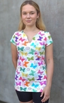Primastyle női orvosi póló rövid ujjal NINA, színes pillangó, méret. XS