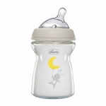 Chicco Naturalfeeling Skleněná láhev 250ml, se silikonovou savičkou, pomalý průtok 2+